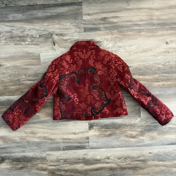 Olivine Gabbro Red Velvet Jacket Women’s Size 6 Cropped Floral Statement Coat - Picture 7 of 8